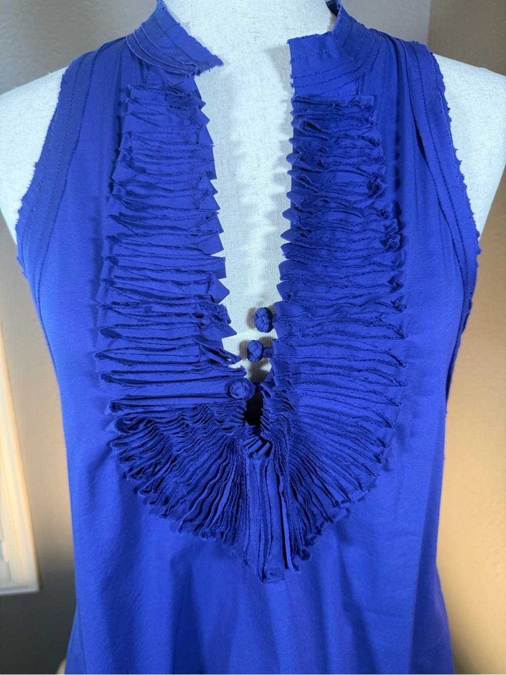 BCBGMaxAzria Sleeveless Ruffle-Trimmed Tunic in Royal Blue